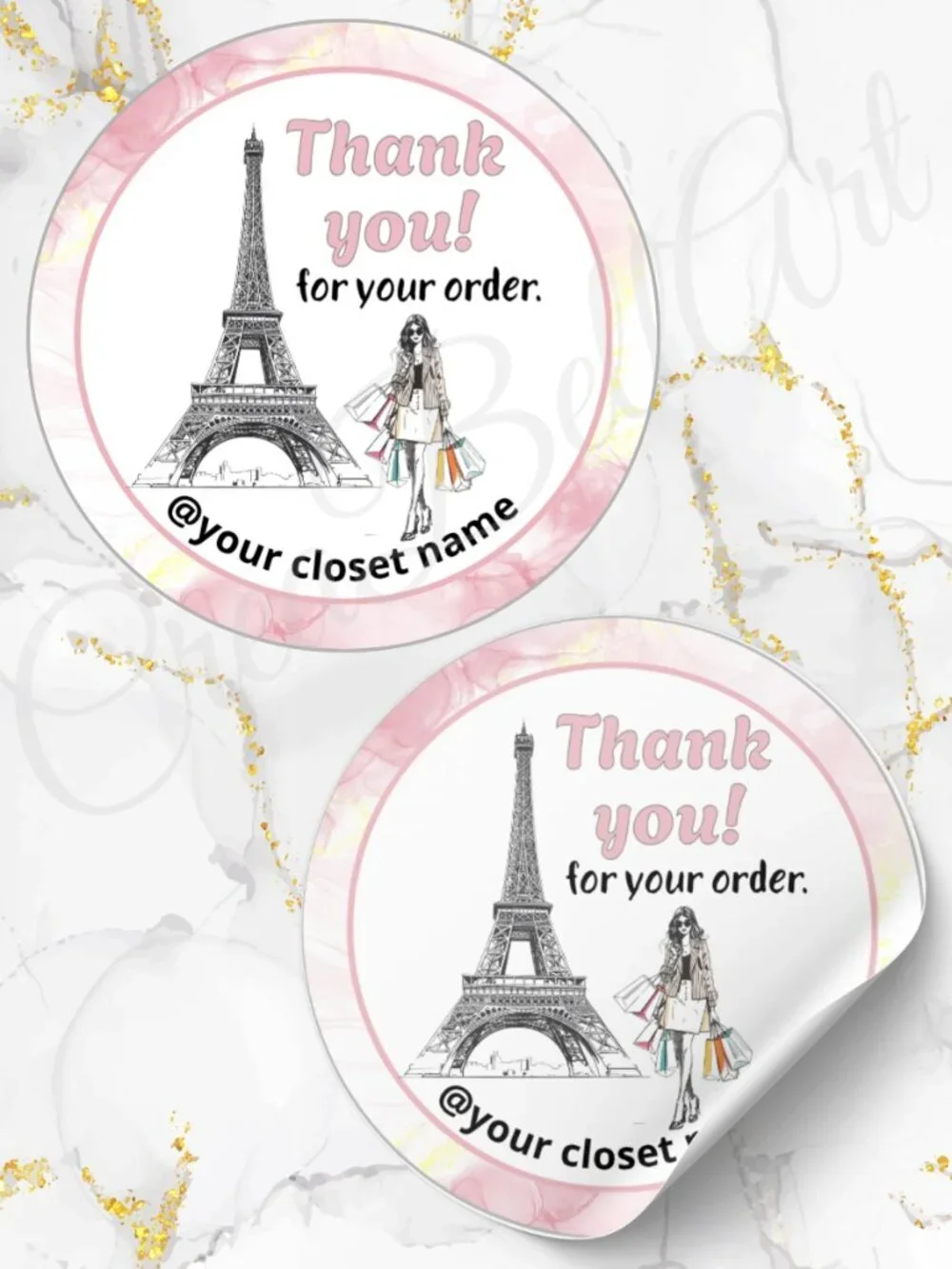 60 Personalized Paris Thank You Stickers 2 inch Glossy